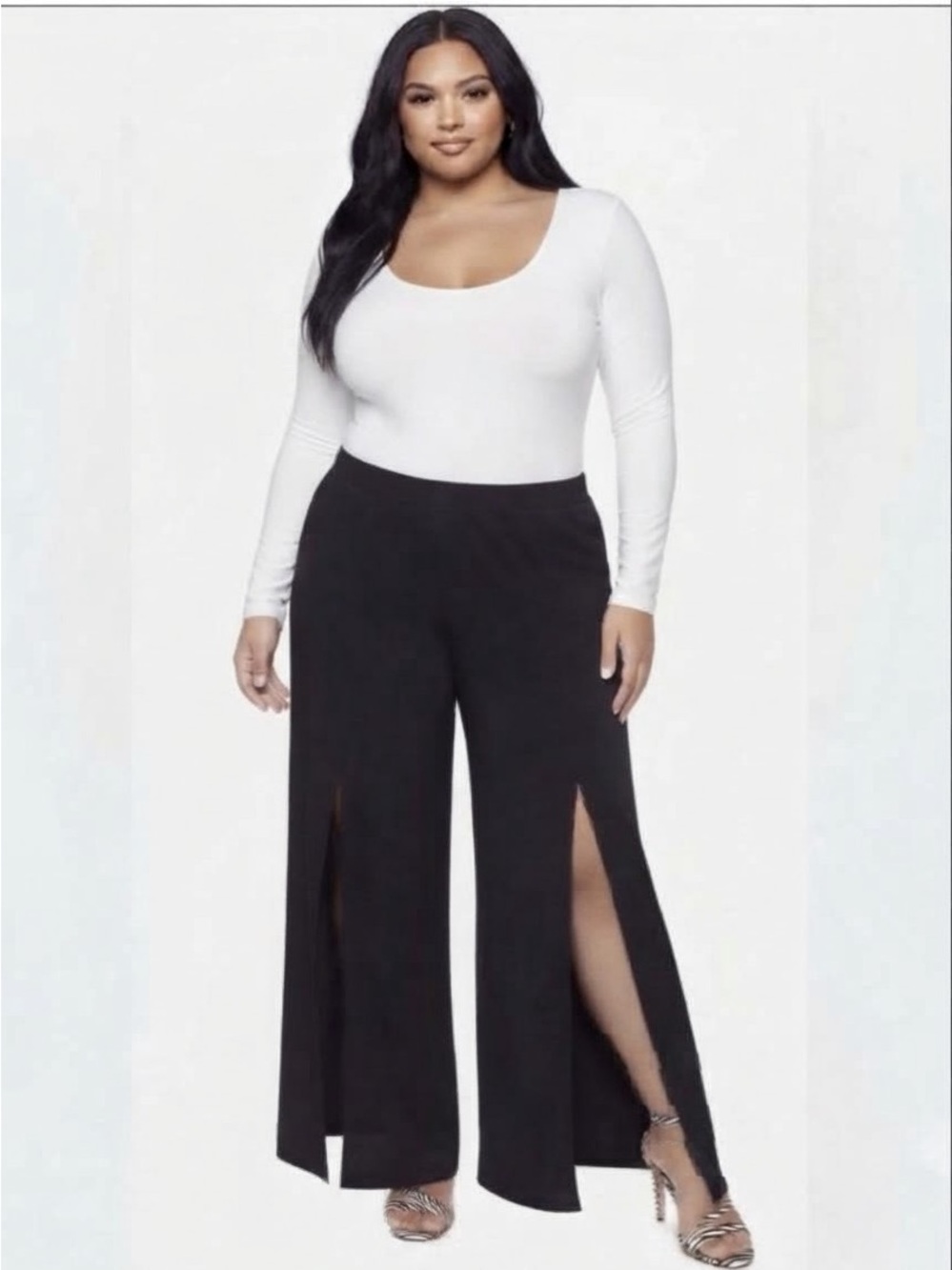 FOREVER 21 CURVE Black Leg Slit Palazzo Pants
